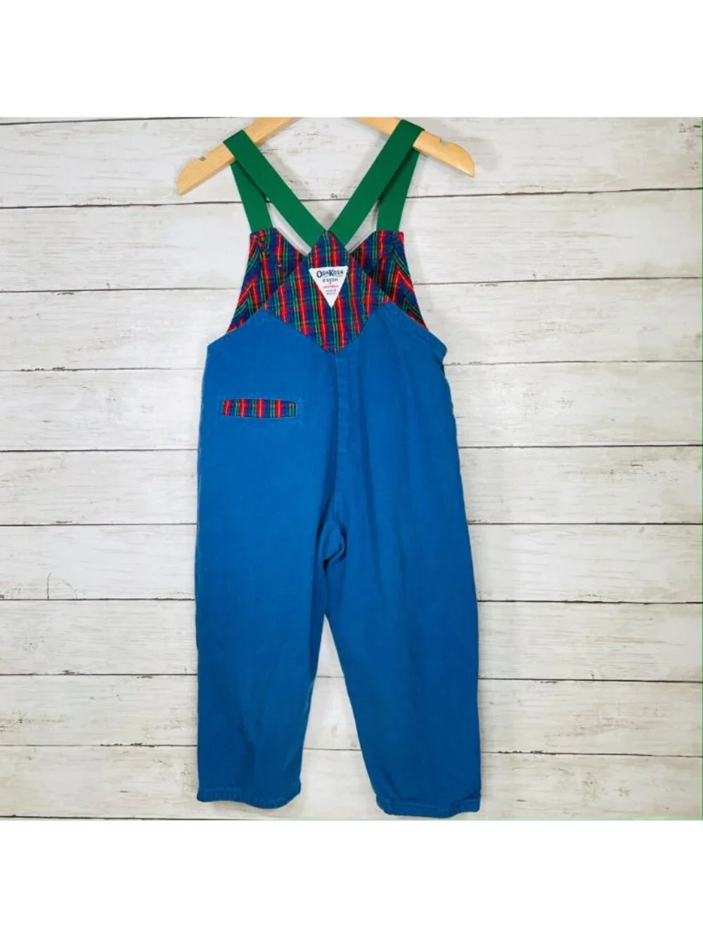 Vintage OshKosh Plaid Vest Elastic Suspender Overalls Romper Outfit 3T